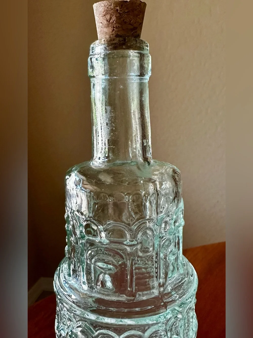 Vintage Green Glass bottle Leaning Tower of Pisa. Made in Italy. Cork included.
